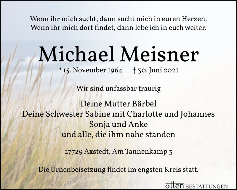 Traueranzeige von Michael Meisner von Osterholzer Kreisblatt