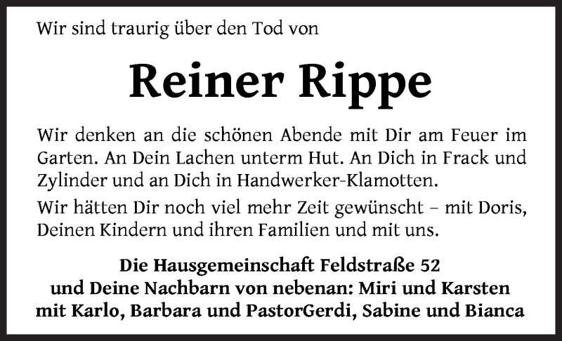 Traueranzeige von Reiner Rippe von WESER-KURIER