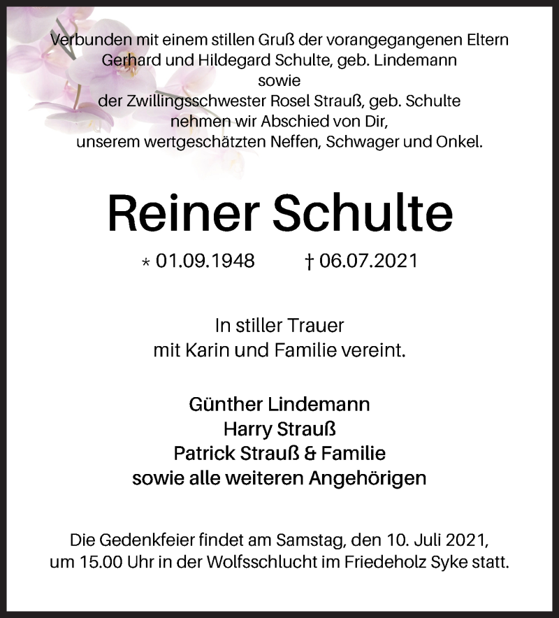 Traueranzeige von Reiner Schulte von WESER-KURIER