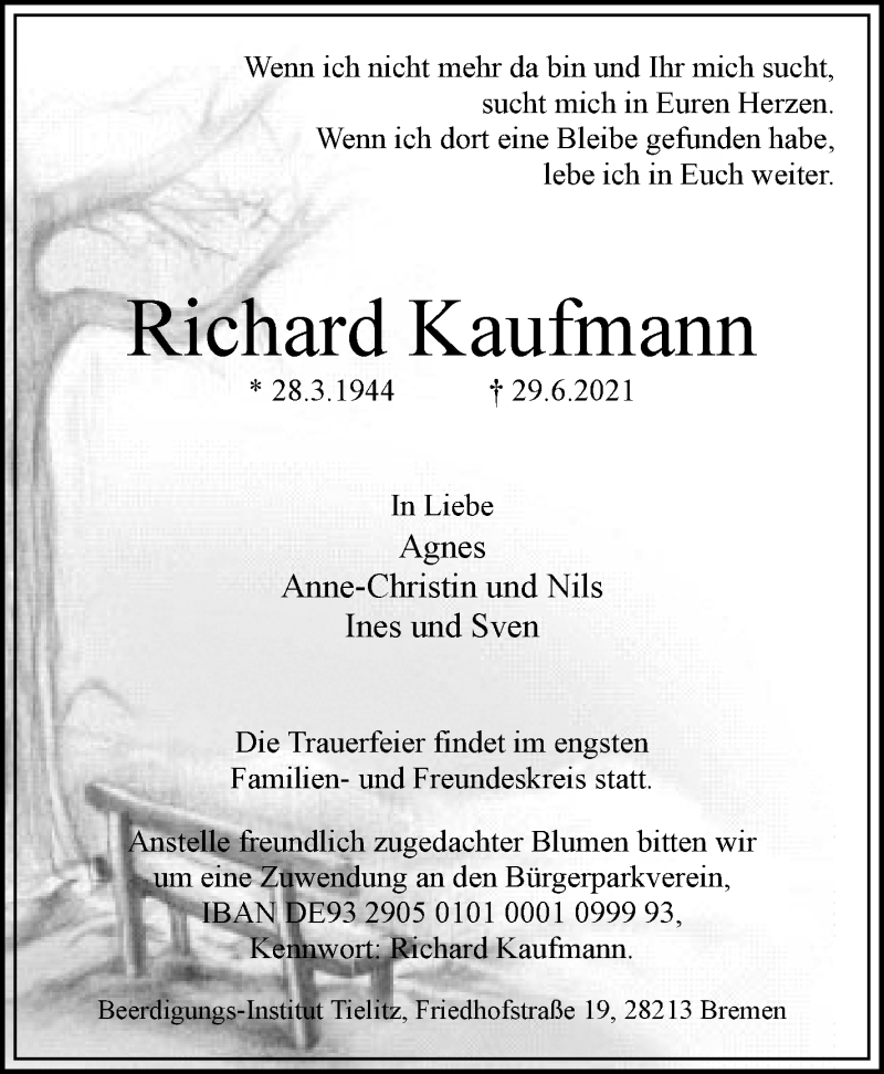 Traueranzeige von Richard Kaufmann von WESER-KURIER