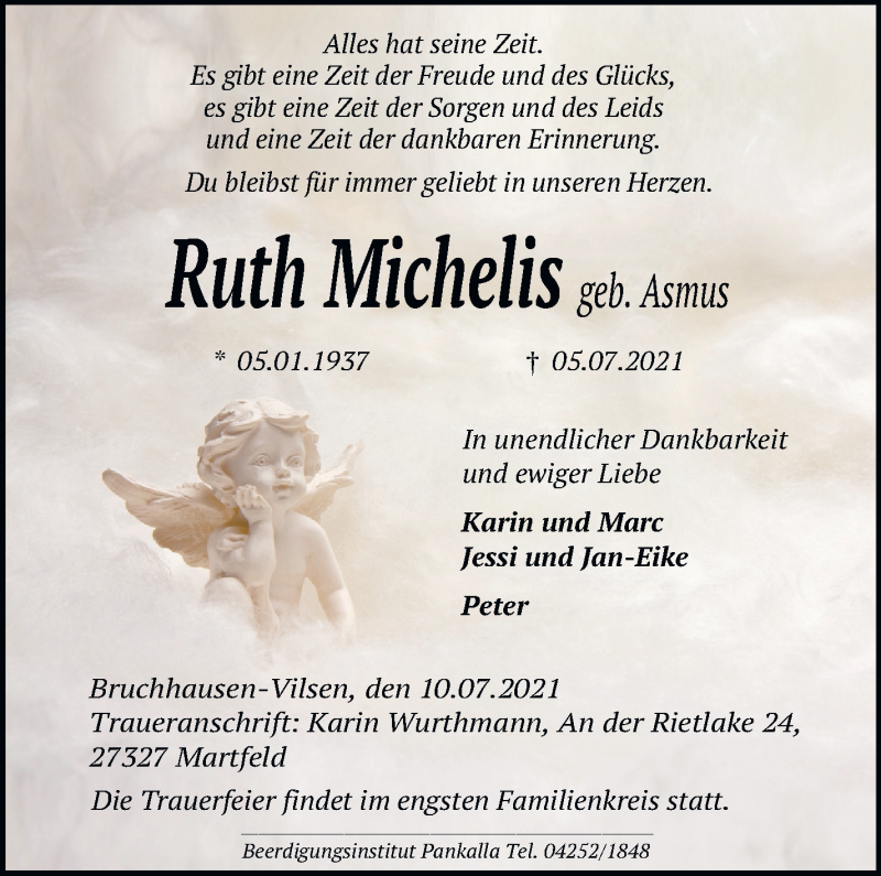 Traueranzeige von Ruth Michelis von WESER-KURIER