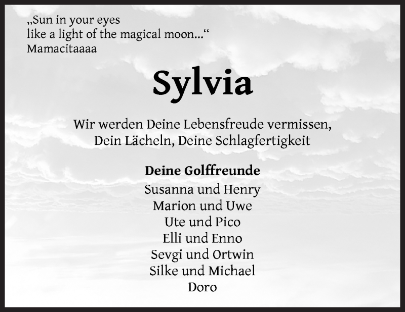 Traueranzeige von Sylvia Hilbers von WESER-KURIER