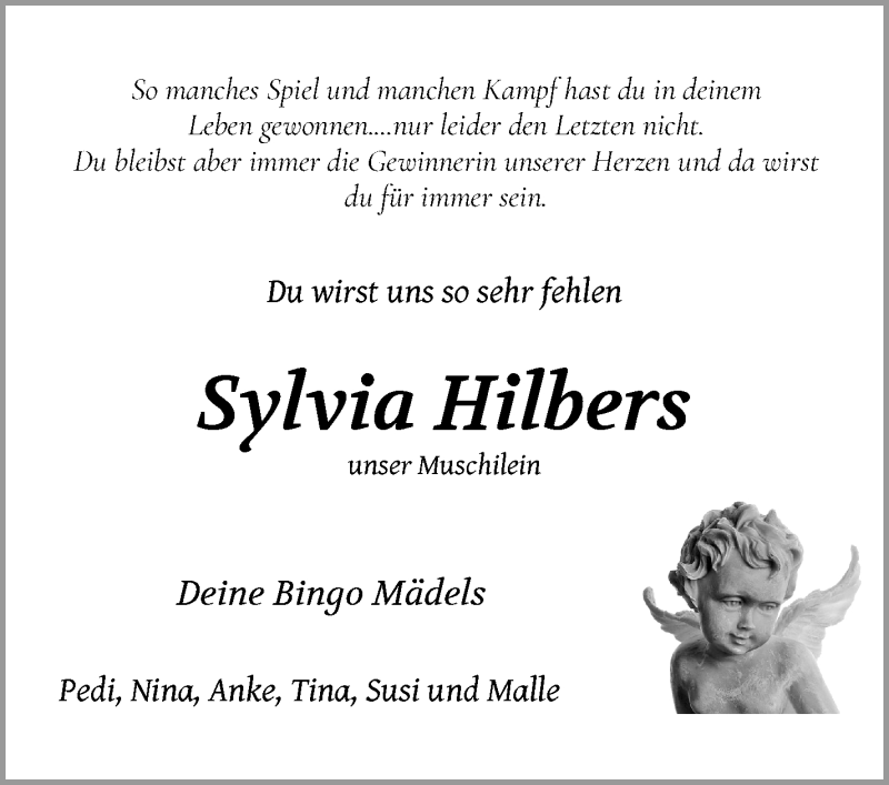 Traueranzeige von Sylvia Hilbers von WESER-KURIER