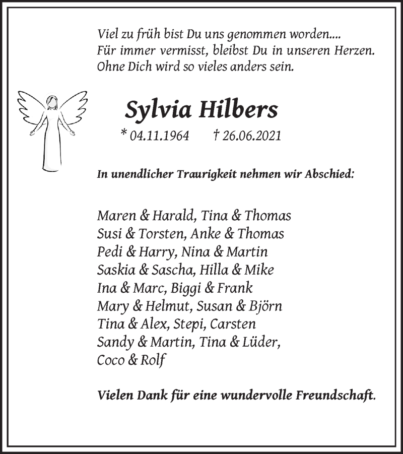 Traueranzeige von Sylvia Hilbers von WESER-KURIER