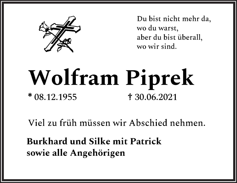 Traueranzeige von Wolfram Carsten Arnold Piprek von WESER-KURIER