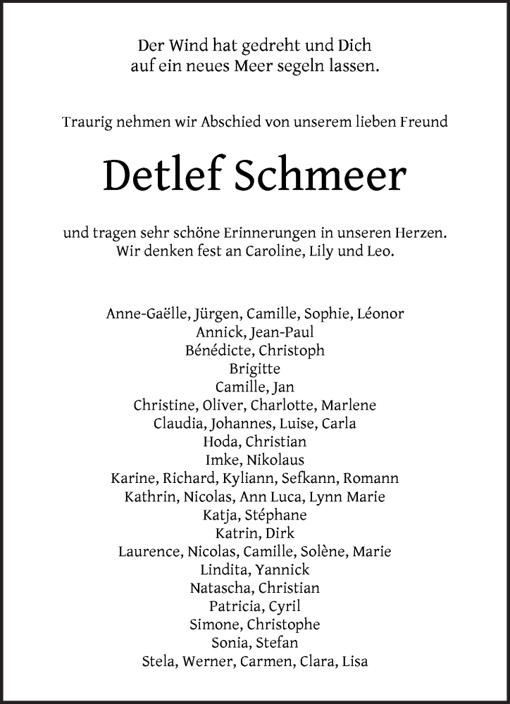Traueranzeige von Detlef Schmeer von WESER-KURIER