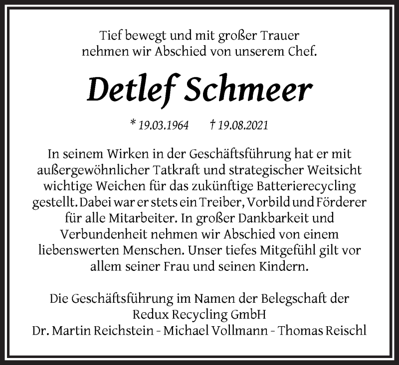 Traueranzeige von Detlef Schmeer von WESER-KURIER