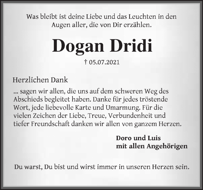 Traueranzeige von Dogan Dridi von WESER-KURIER