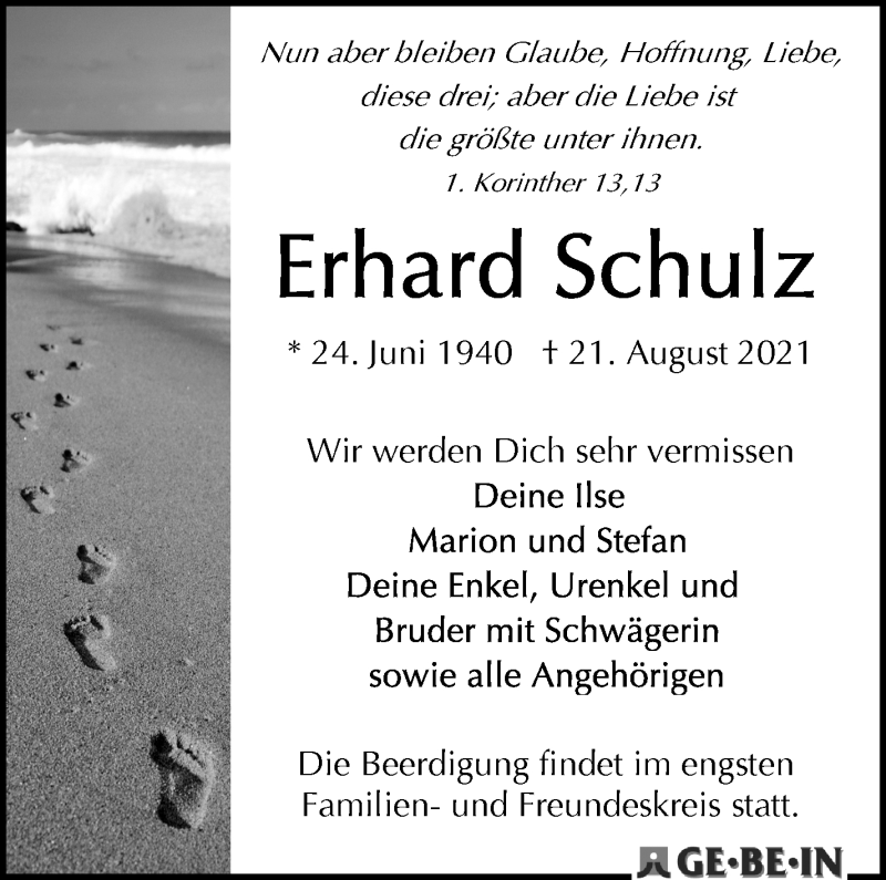 Traueranzeige von Erhard Schulz von WESER-KURIER