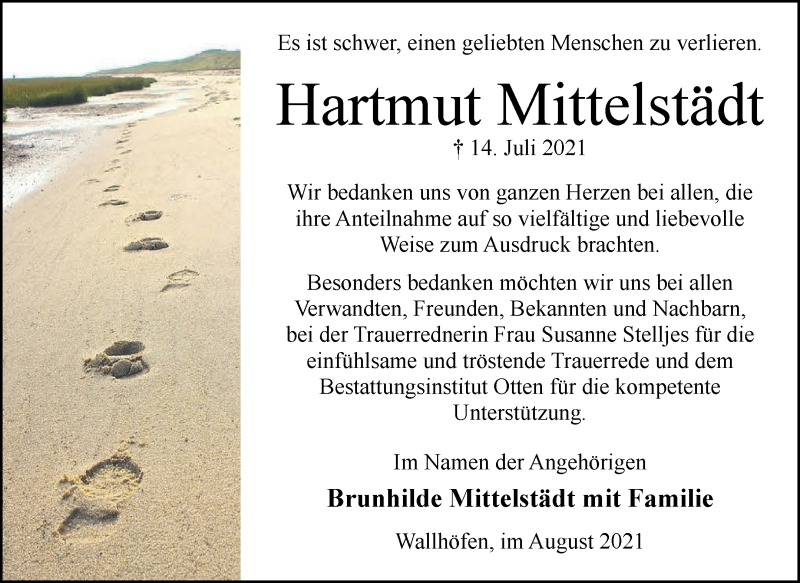 Traueranzeige von Hartmut Mittelstädt von Osterholzer Kreisblatt