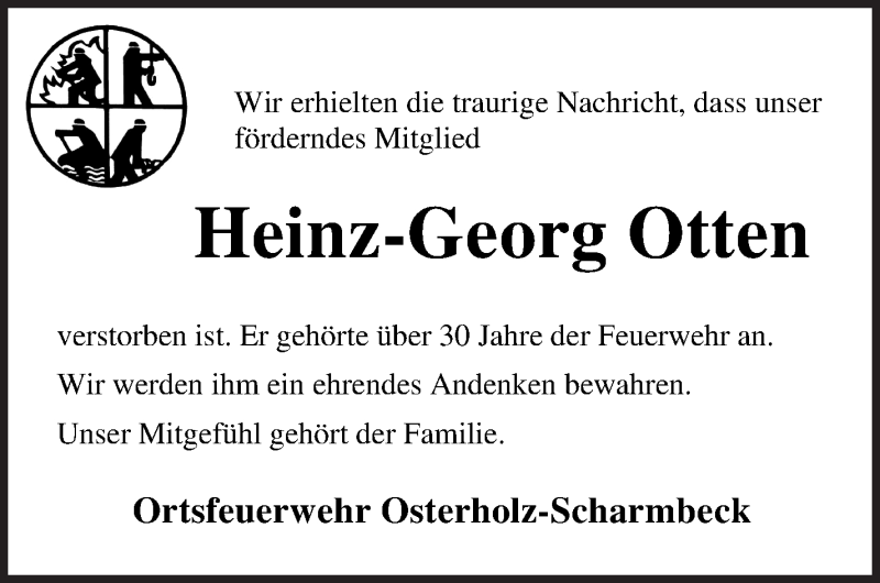 Traueranzeige von Heinz-Georg Otten von Osterholzer Kreisblatt
