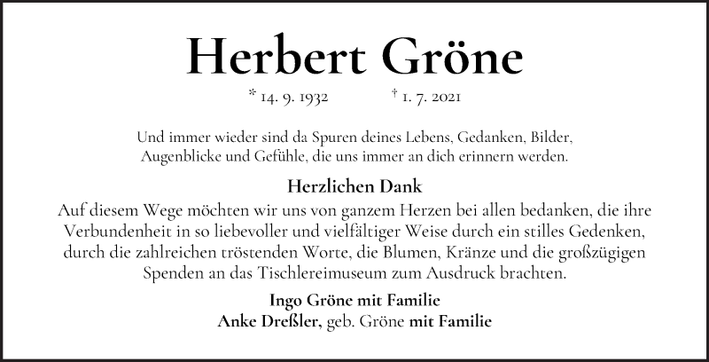 Traueranzeige von Herbert   Gröne von WESER-KURIER