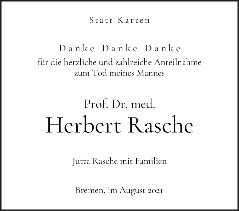 Traueranzeige von Herbert Rasche von WESER-KURIER