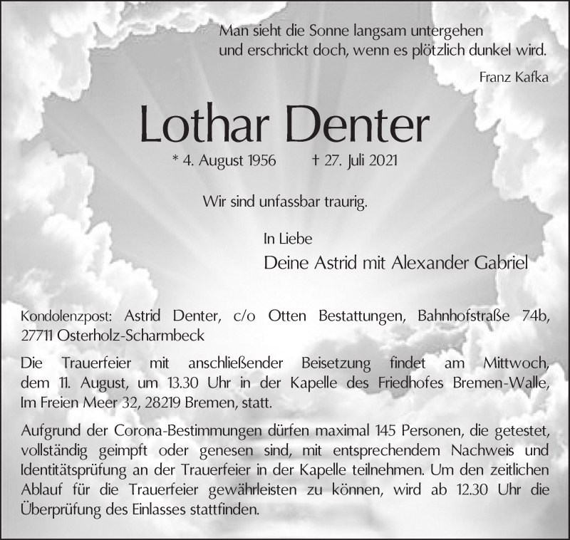 Traueranzeige von Lothar Denter von WESER-KURIER