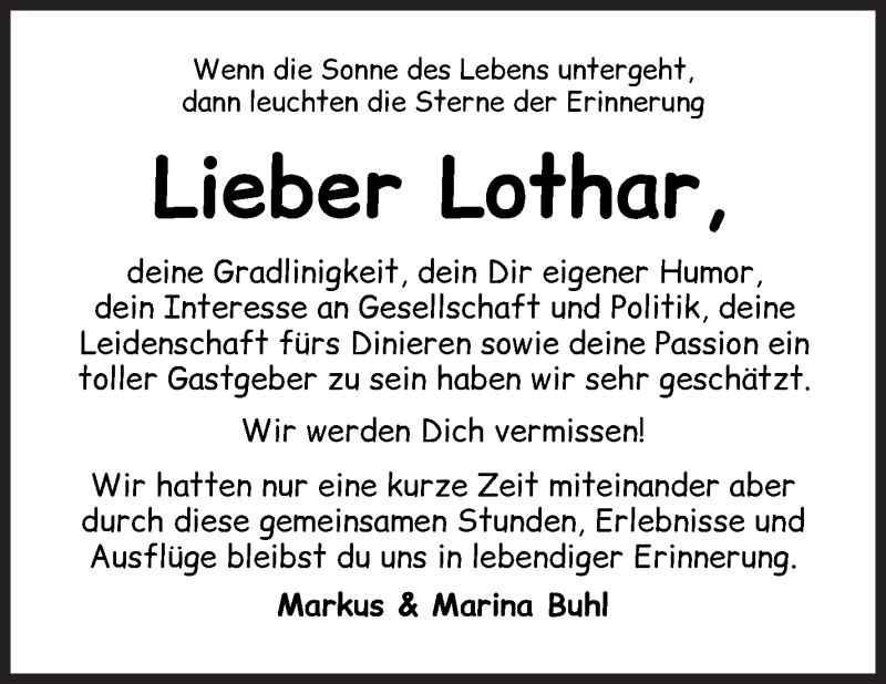 Traueranzeige von Lothar Denter von WESER-KURIER