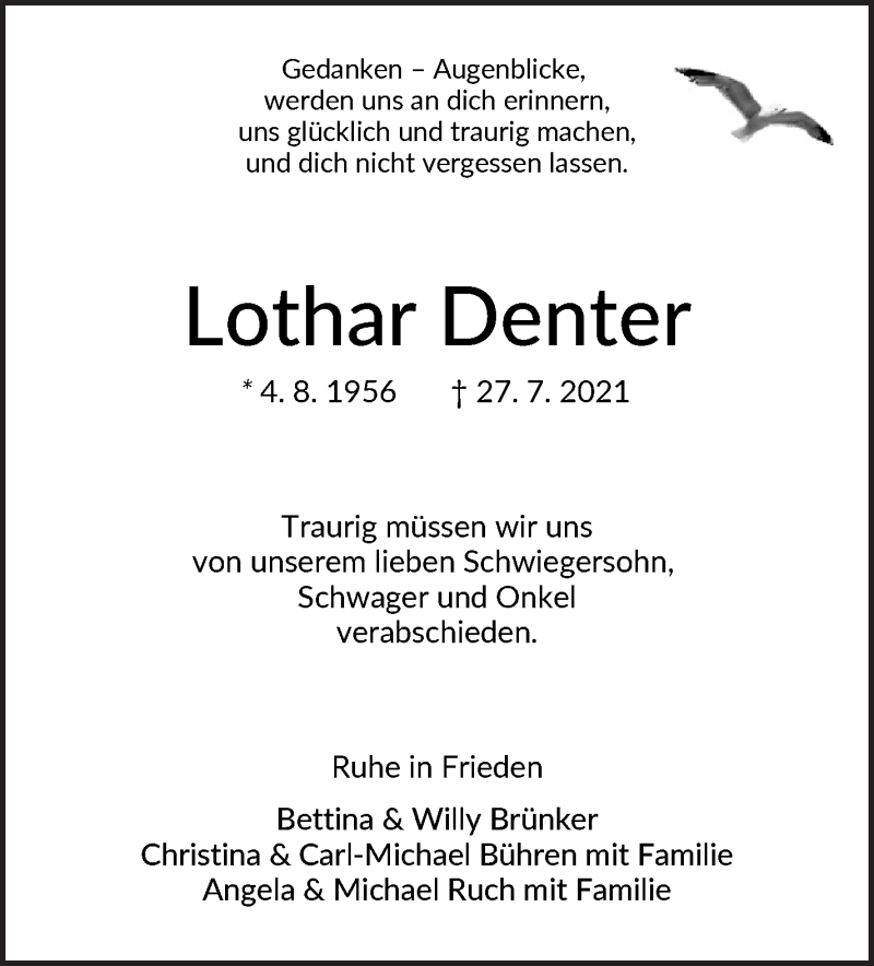 Traueranzeige von Lothar Denter von WESER-KURIER