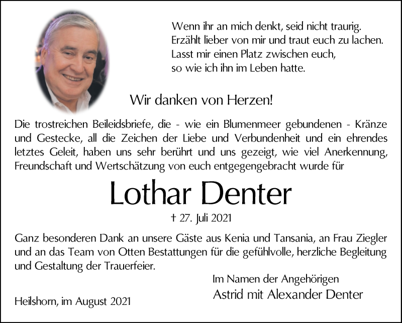 Traueranzeige von Lothar Denter von Osterholzer Kreisblatt