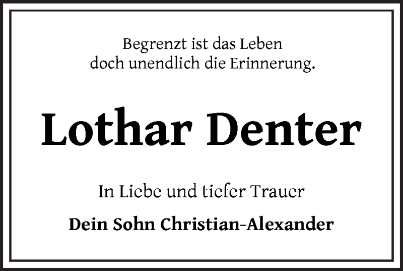 Traueranzeige von Lothar Denter von WESER-KURIER