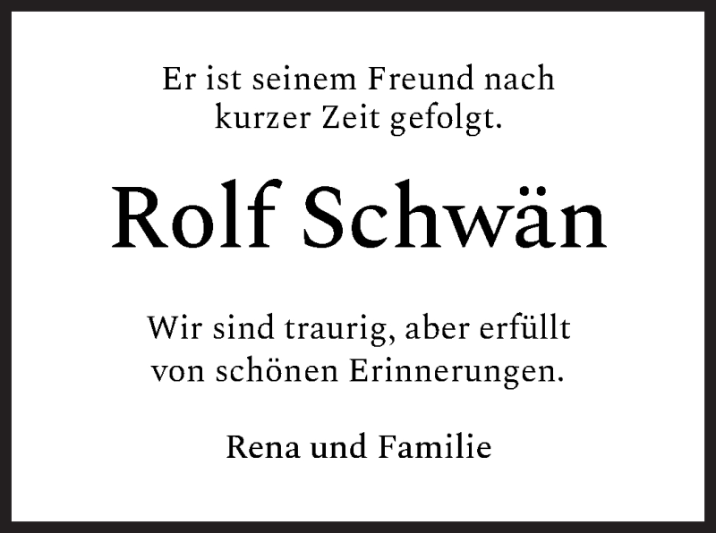 Traueranzeige von Rolf    Schwän von WESER-KURIER