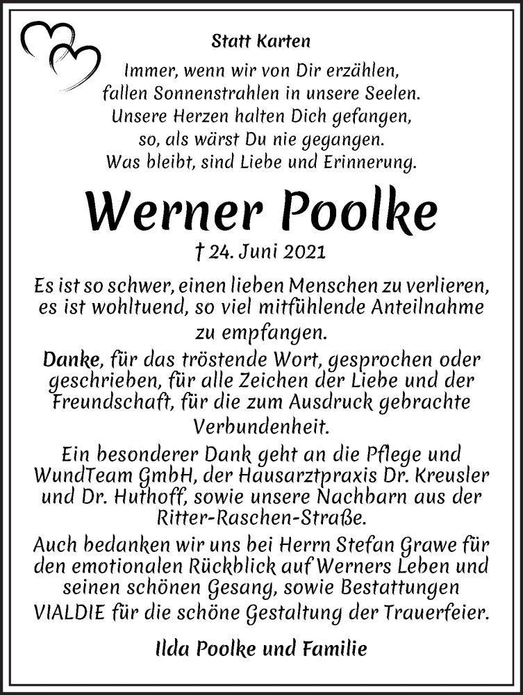 Traueranzeige von Werner Poolke von WESER-KURIER