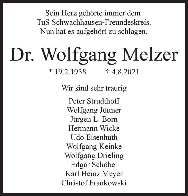 Traueranzeige von Wolfgang Melzer von WESER-KURIER