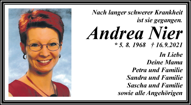 Traueranzeige von Andrea Nier von WESER-KURIER