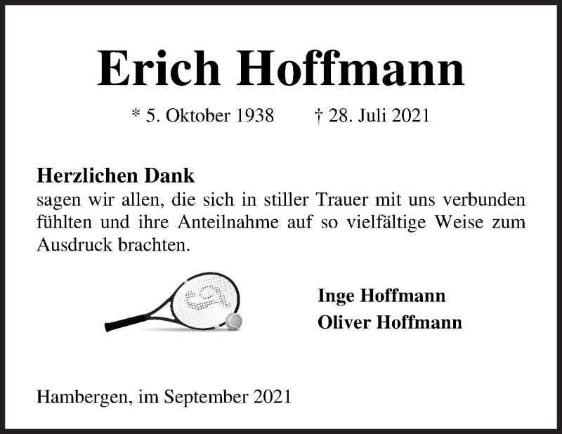 Traueranzeige von Erich Hoffmann von Osterholzer Kreisblatt