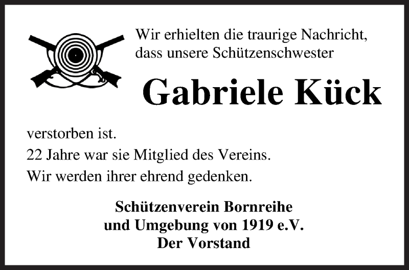 Traueranzeige von Gabriele Kück von Osterholzer Kreisblatt