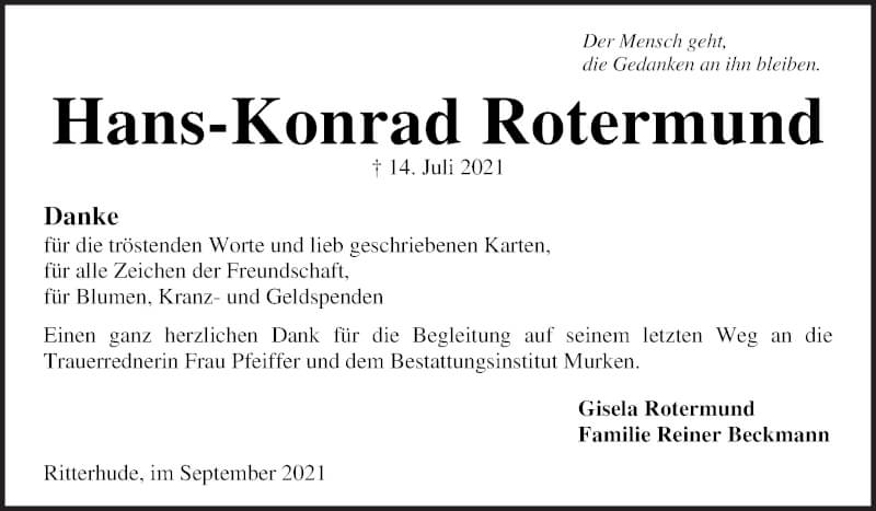 Traueranzeige von Hans-Konrad Rotermund von Osterholzer Kreisblatt