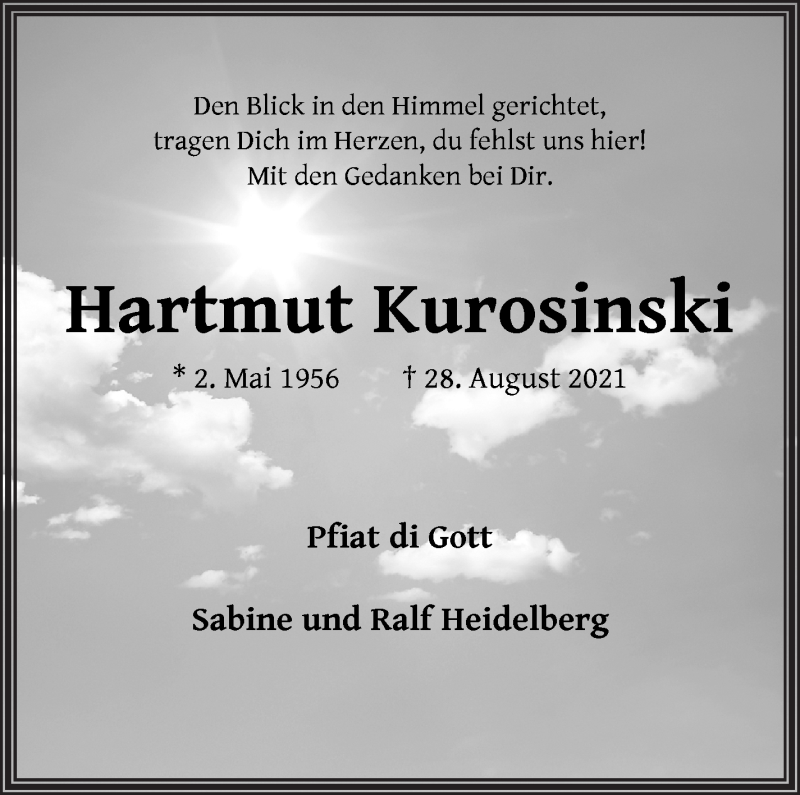 Traueranzeige von Hartmut Kurosinski von Die Norddeutsche