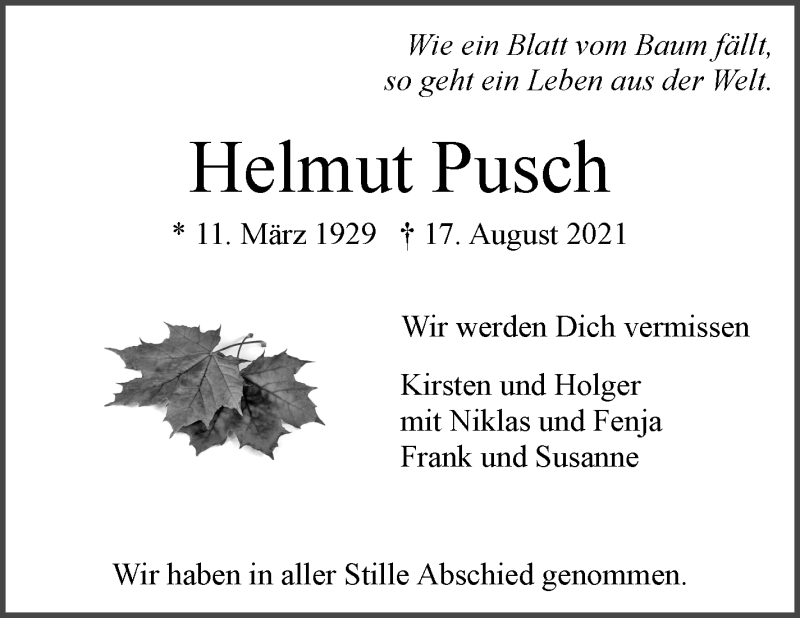 Traueranzeige von Helmut Pusch von WESER-KURIER