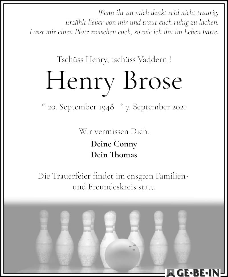 Traueranzeige von Henry Brose von WESER-KURIER