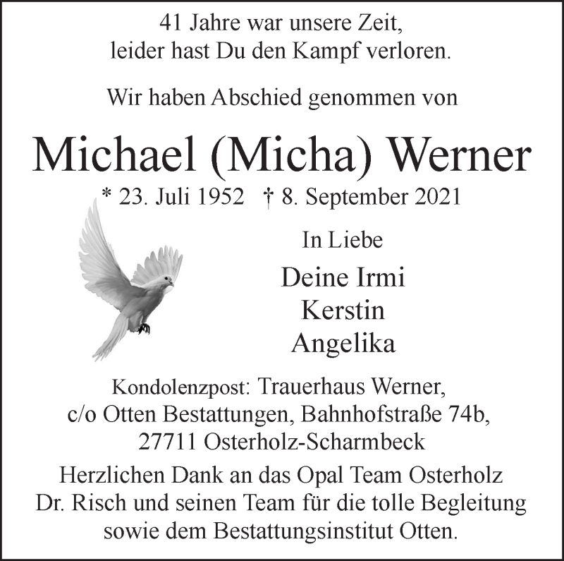 Traueranzeige von Michael Werner von Osterholzer Kreisblatt