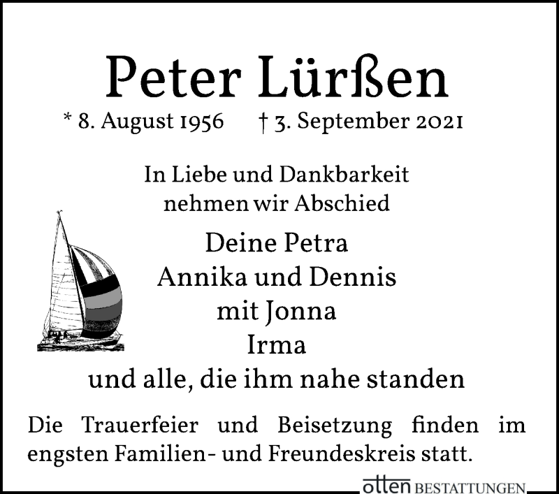 Traueranzeige von Peter Lürßen von WESER-KURIER