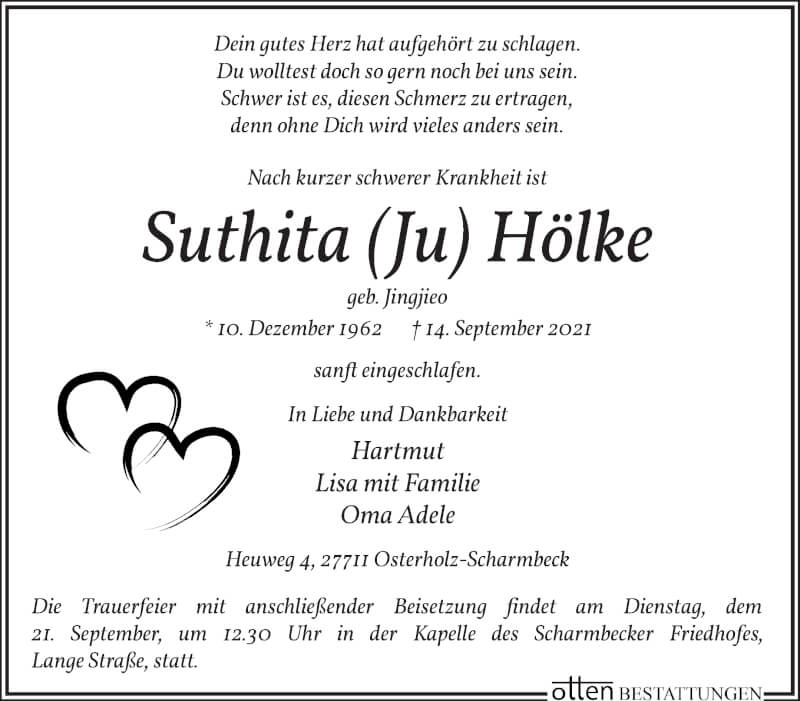 Traueranzeige von Suthita Hölke von Osterholzer Kreisblatt