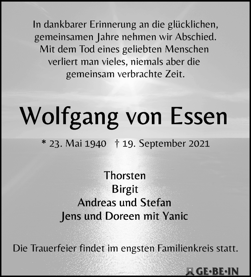 Traueranzeige von Wolfgang von Essen von WESER-KURIER