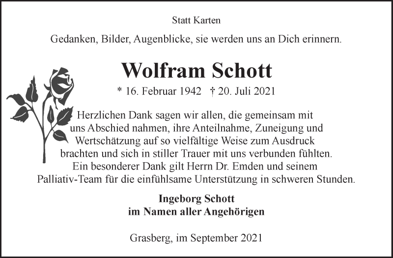 Traueranzeige von Wolfram Schott von Wuemme Zeitung