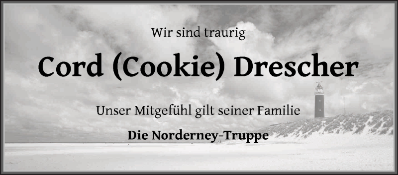 Traueranzeige von Cord Drescher von WESER-KURIER