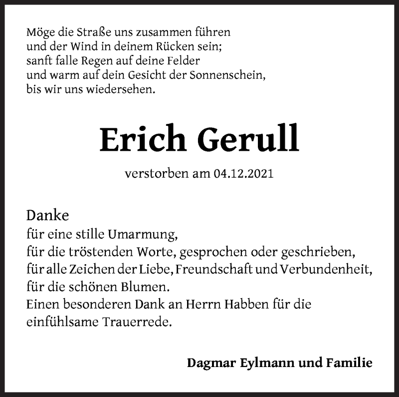 Traueranzeige von Erich Gerull von WESER-KURIER