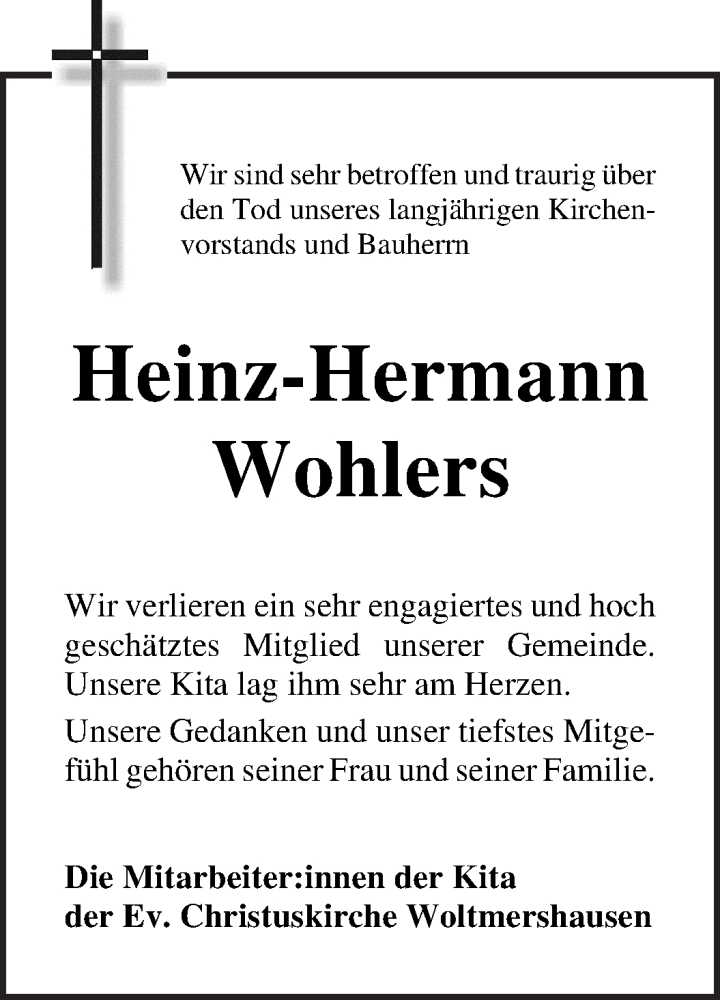Traueranzeige von Heinz-Hermann Wohlers von WESER-KURIER