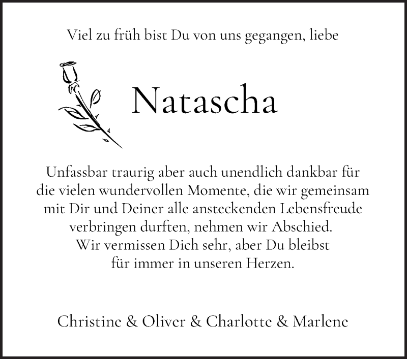 Traueranzeige von Natascha Stichnoth von WESER-KURIER