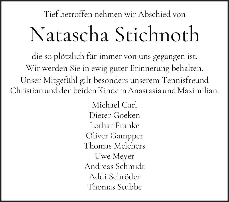 Traueranzeige von Natascha Stichnoth von WESER-KURIER