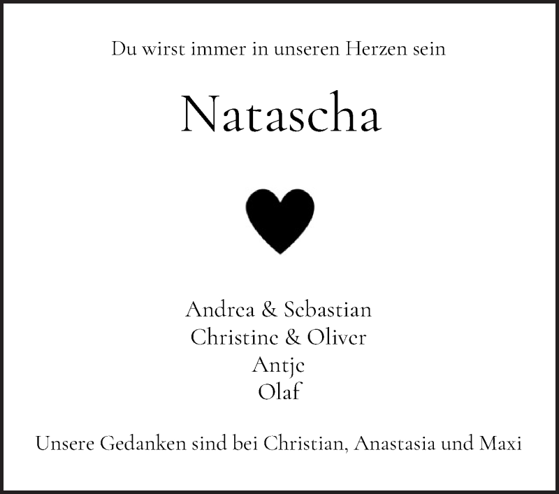 Traueranzeige von Natascha Stichnoth von WESER-KURIER