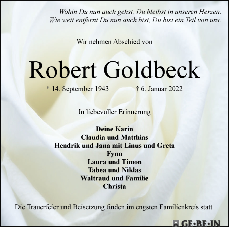 Traueranzeige von Robert Goldbeck von WESER-KURIER