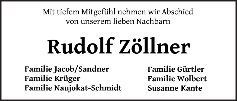 Traueranzeige von Rudolf Zöllner von WESER-KURIER