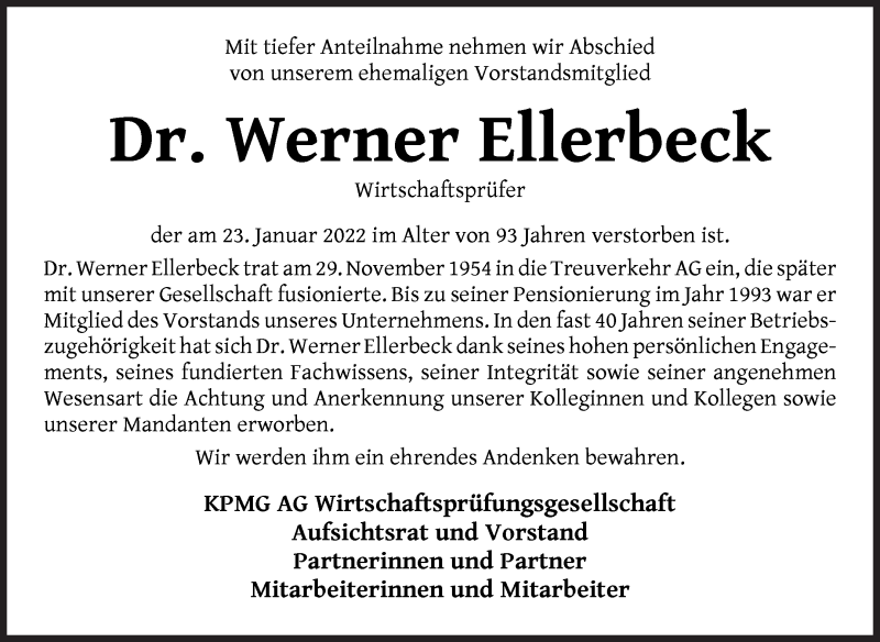Traueranzeige von Werner Ellerbeck von WESER-KURIER