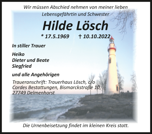Traueranzeige von Hilde Lösch von WESER-KURIER
