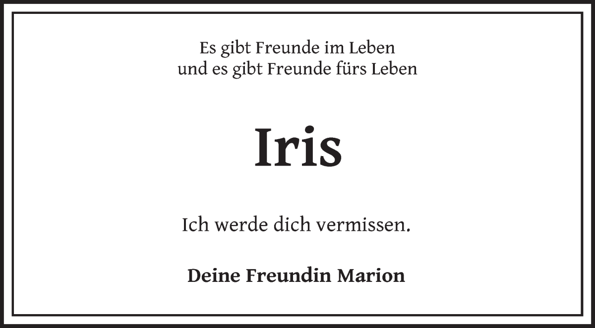 Traueranzeige von Iris Jahn von Die Norddeutsche