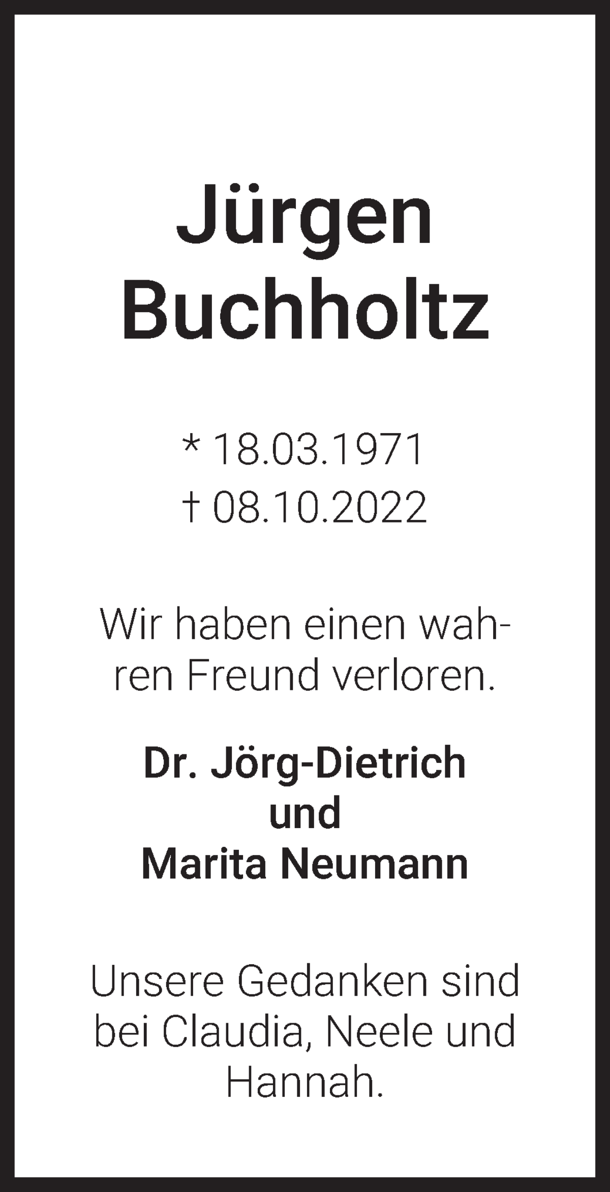 Traueranzeige von Jürgen Buchholtz von WESER-KURIER
