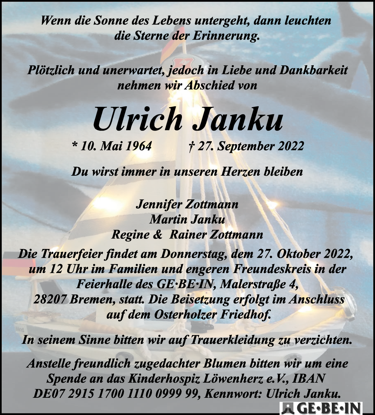 Traueranzeige von Ulrich Janku von WESER-KURIER